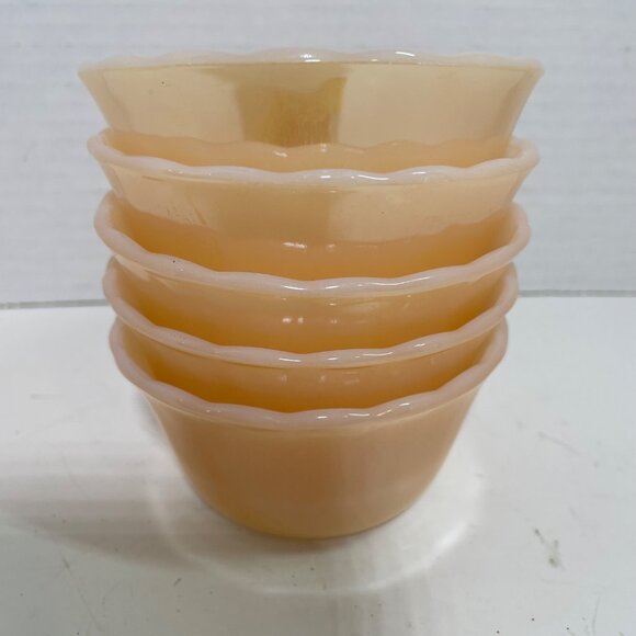 Vintage Fire-King Peach Lustre 6 Oz Custard Bowls Set Of 5 - Picture 1 of 11